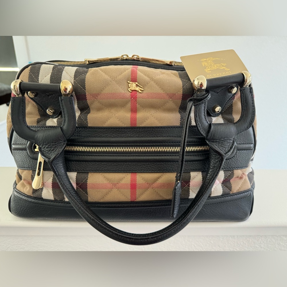 Burberry Black Quilted Canvas Check Westbury Leather Satchel